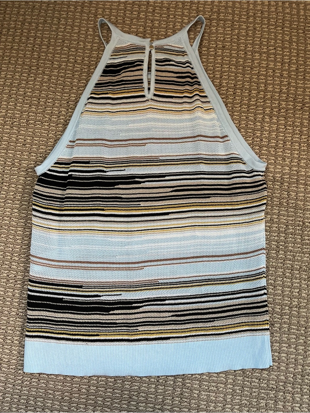 White House Black Market Striped Halter Knit Tank Top - Blue, White, Black & Tan - Picture 5 of 9